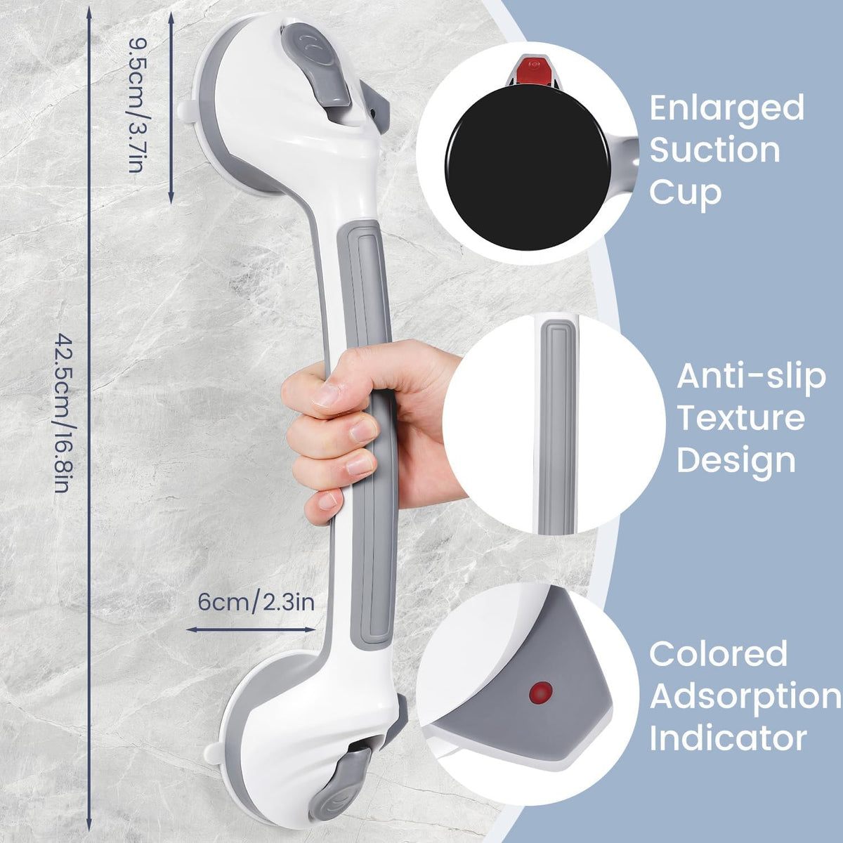 Heavy-Duty Suction Shower Grab Bars No-Drill Bathroom Safety Handle with Non-Slip Grip