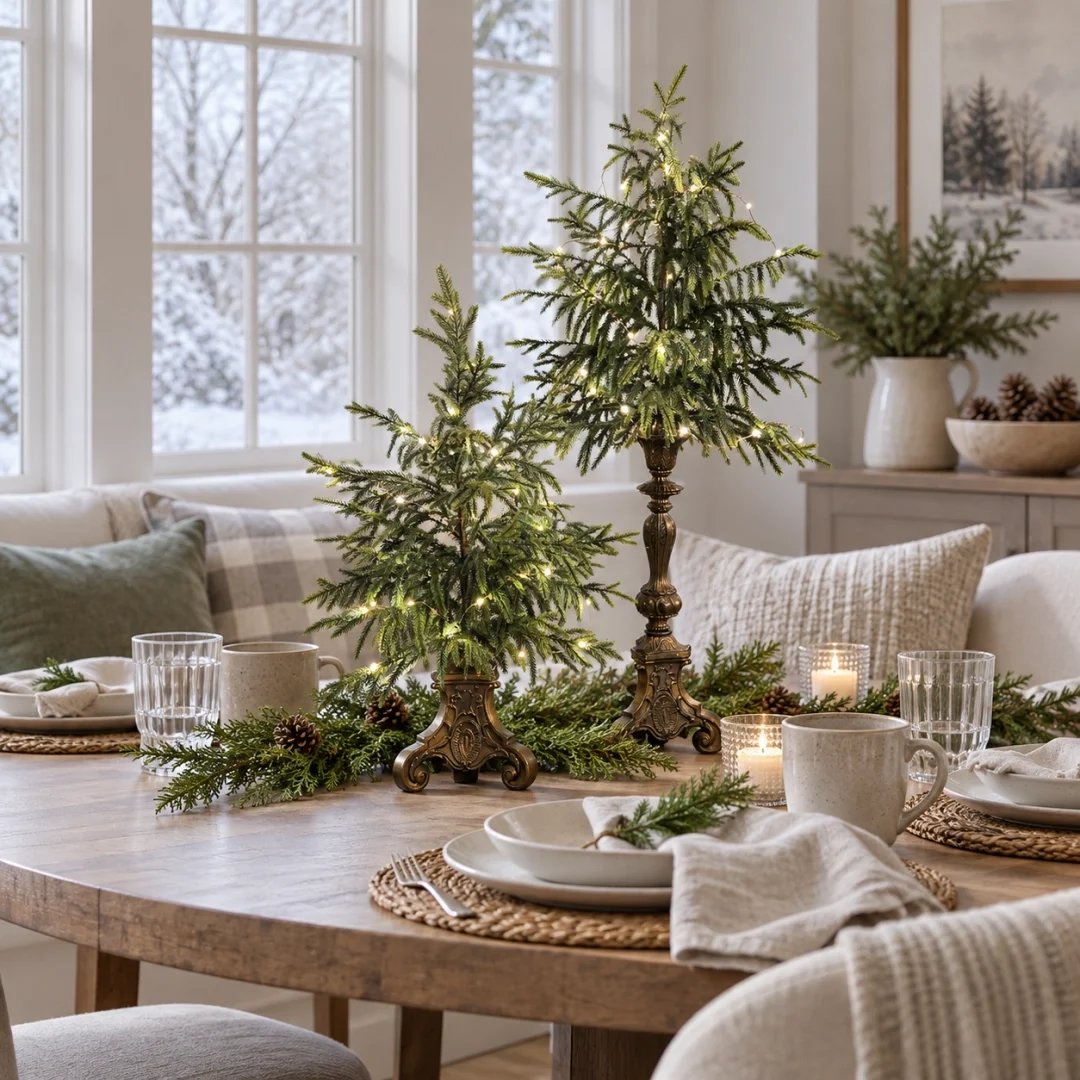🎄🌲 Vintage Norfolk Pines with Warm White Lighting