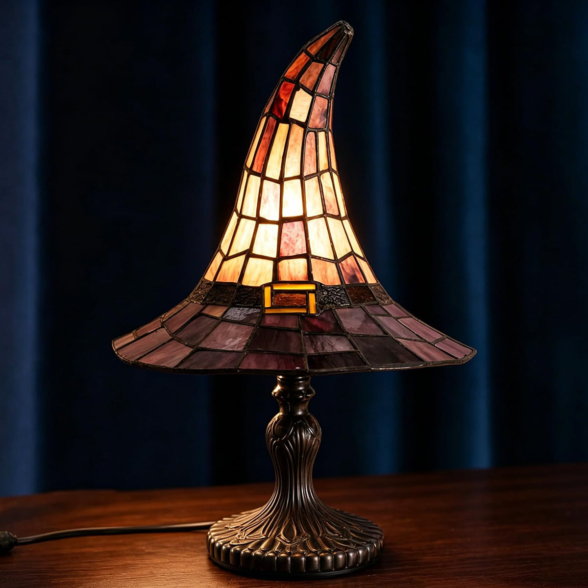 Vintage Stained Glass Witch Hat Lamp