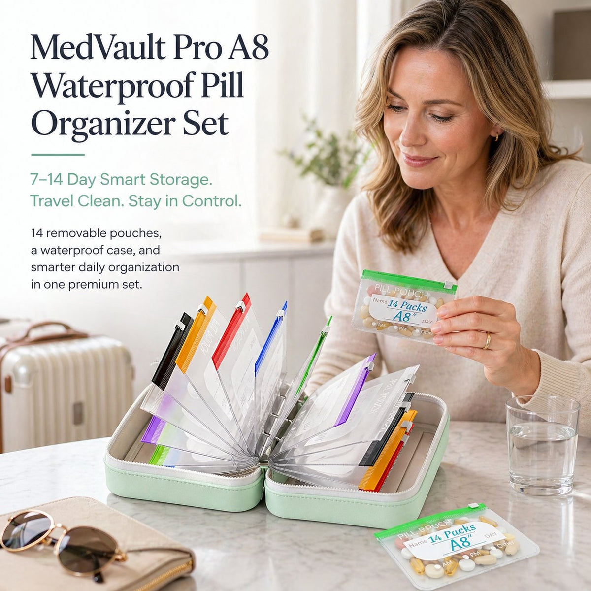 💊 MedVault Pro A8 Waterproof Pill Organizer Set