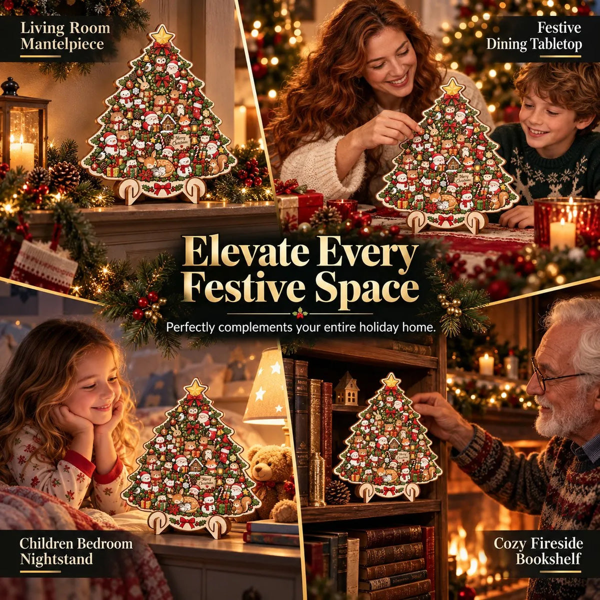 🎄 ✨ Intricate Christmas Keepsake Wooden Puzzle Ornaments – Artistic Festive Tabletop Décor