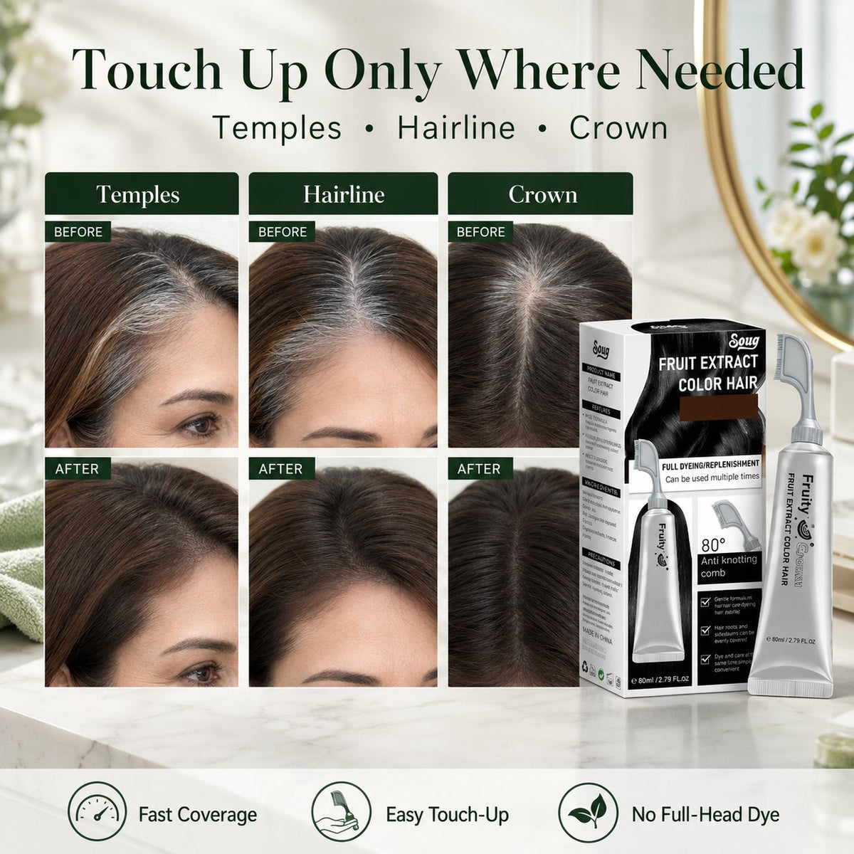 Hair Dye Comb for Fast Root Touch-Ups. Plant-Based. Scalp-Friendly