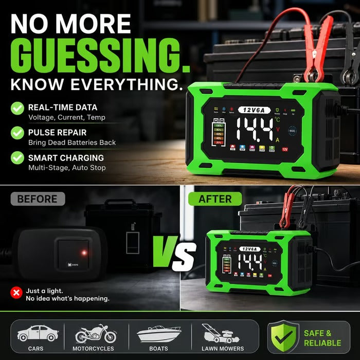 🔋 12V 6A Smart Car Battery Charger – Pulse Repair & Auto Maintenance | 50% OFF