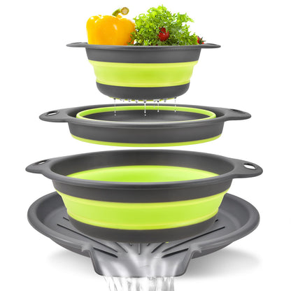 💧 3-Piece Collapsible Colander Set with Self-Draining Base – 3QT, 4QT & 5QT Space-Saving Kitchen Strainers