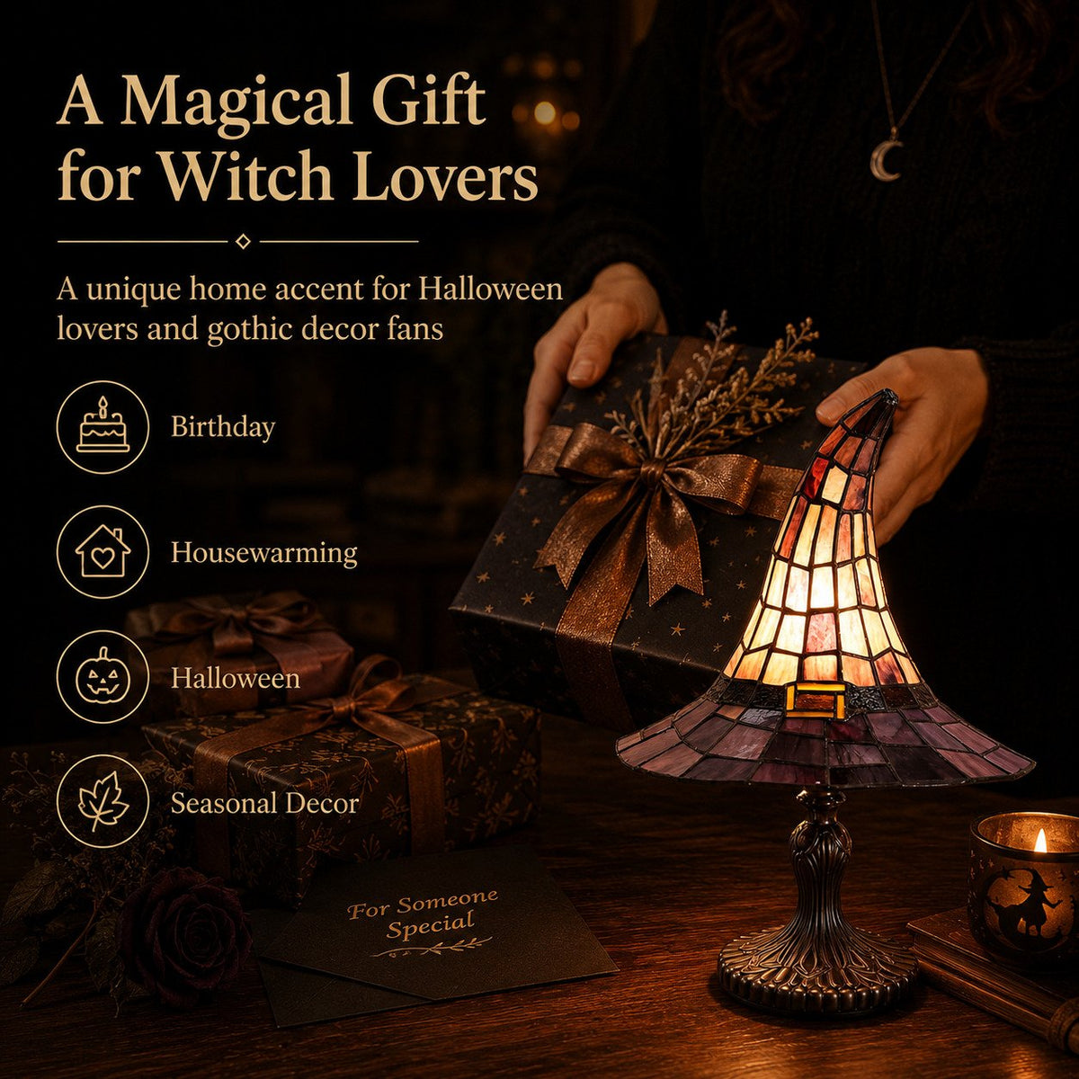 Vintage Stained Glass Witch Hat Lamp