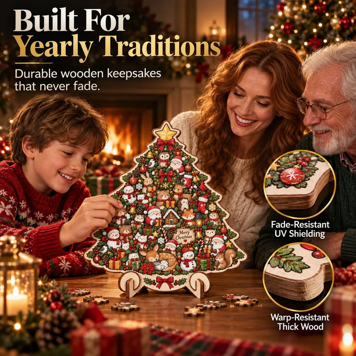 🎄 ✨ Intricate Christmas Keepsake Wooden Puzzle Ornaments – Artistic Festive Tabletop Décor
