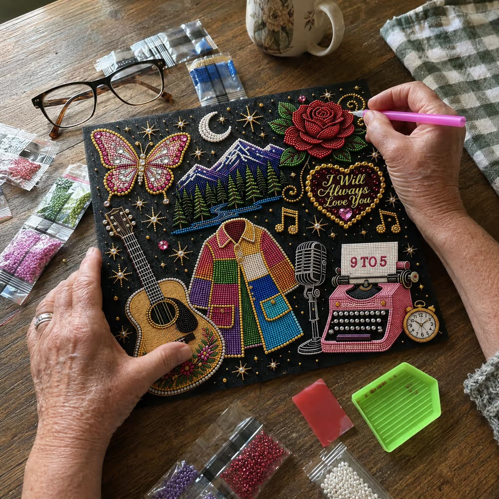 🎤 Premium 3D Pearl Dolly Country Music Tribute Art Kit | Luxury Flocked Canvas with Scratch-Resistant Non-Fading plastic Pearls & Faceted Drills DIY Keepsake Decor 💎✨