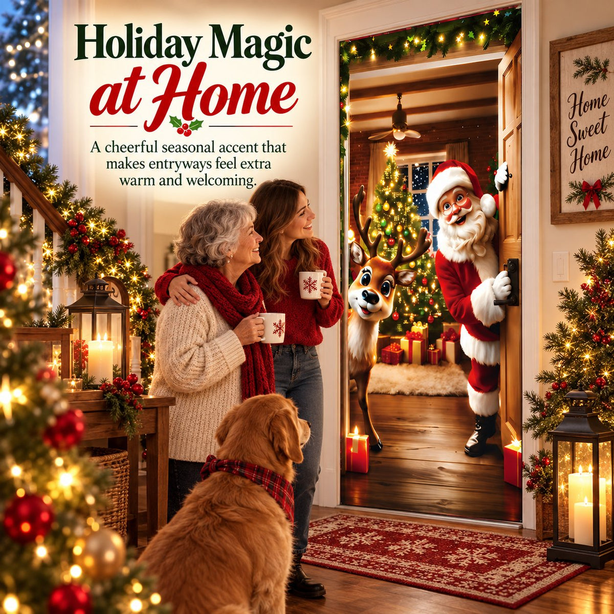🎅 Santa & Reindeer Christmas Door Cover