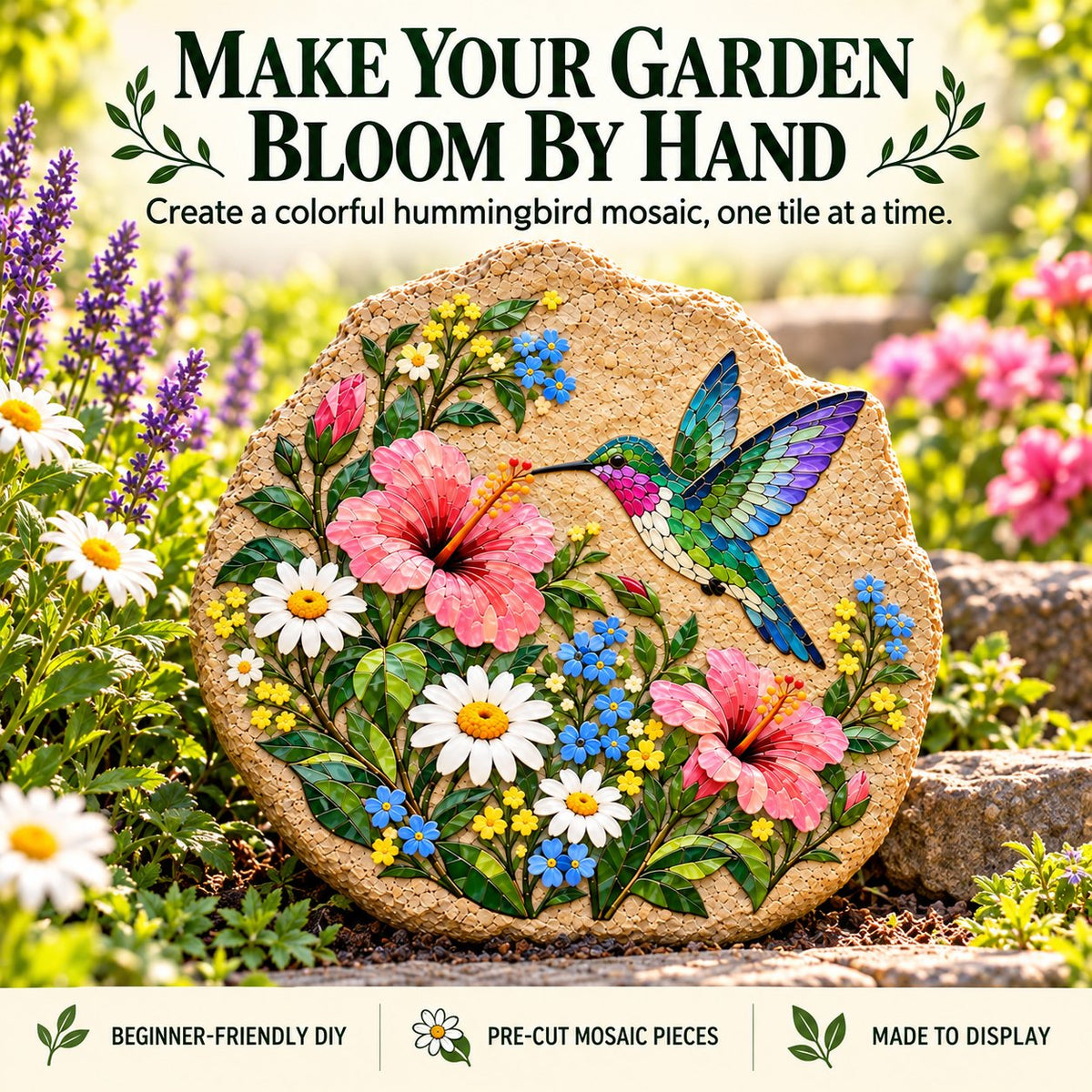 ⏳ Last Day 50% OFF – 🐦 Beginner-Friendly Hummingbird Wildflower Mosaic DIY Kit | Complete Kit with Mosaic Pieces, Tools & Guide Included 💕