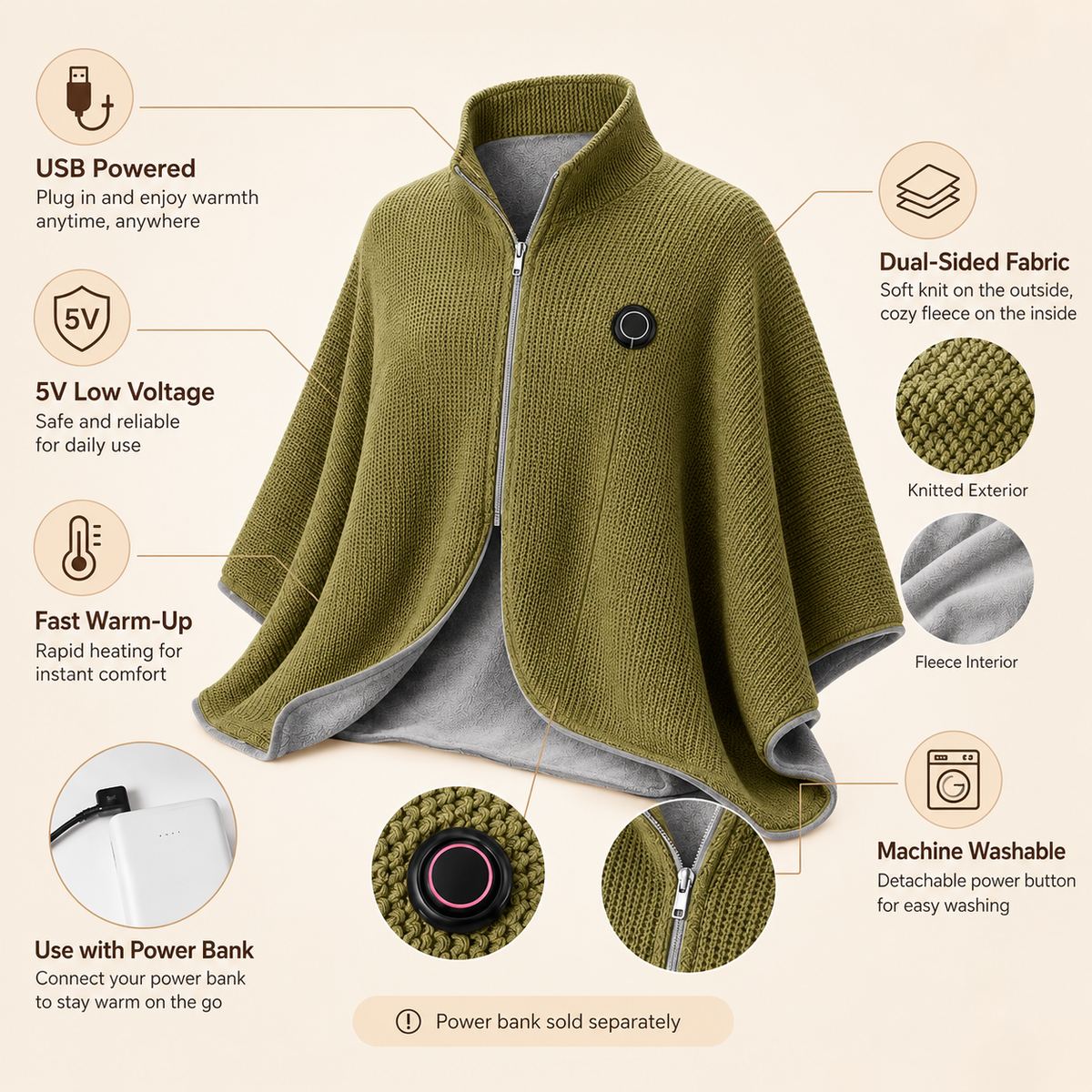 ⛄LIMITED-TIME 50% OFF‼️💞54K+ SOLD⭐🔥 USB HEATED WEARABLE SHAWL