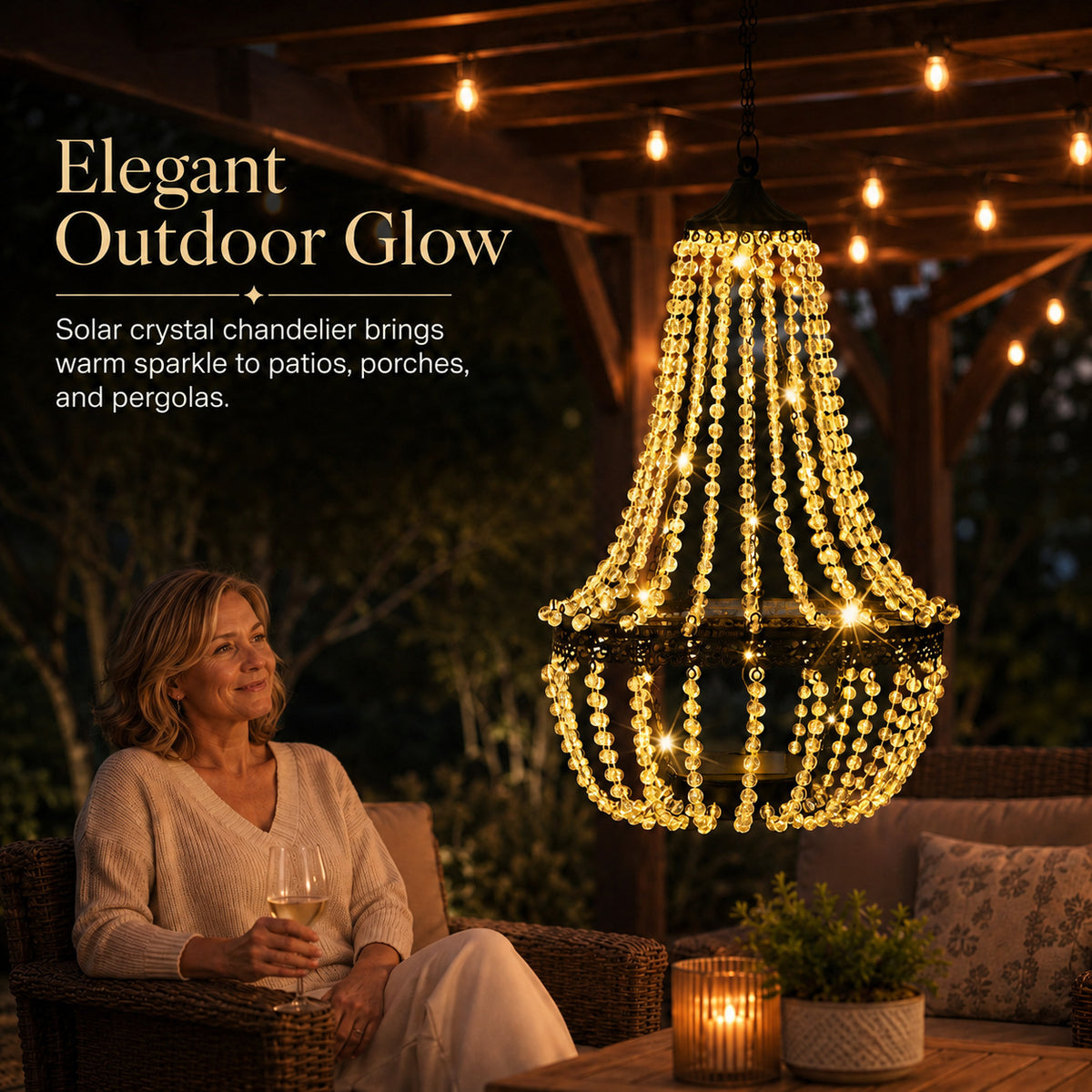 Solar Crystal Beaded Hanging Chandelier Light