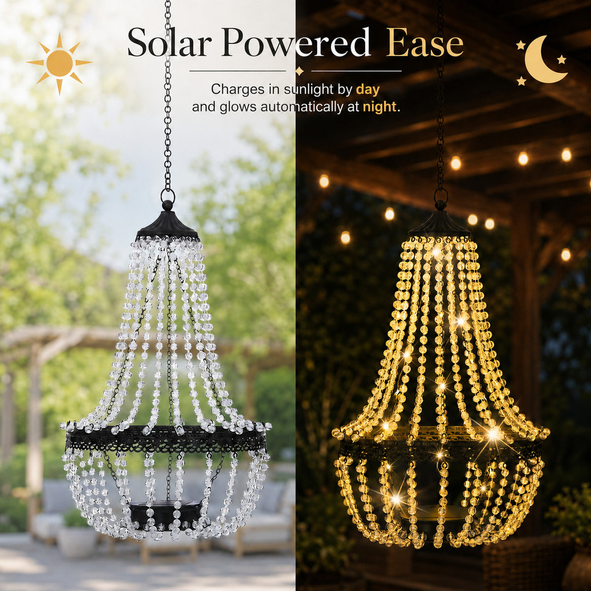 Solar Crystal Beaded Hanging Chandelier Light