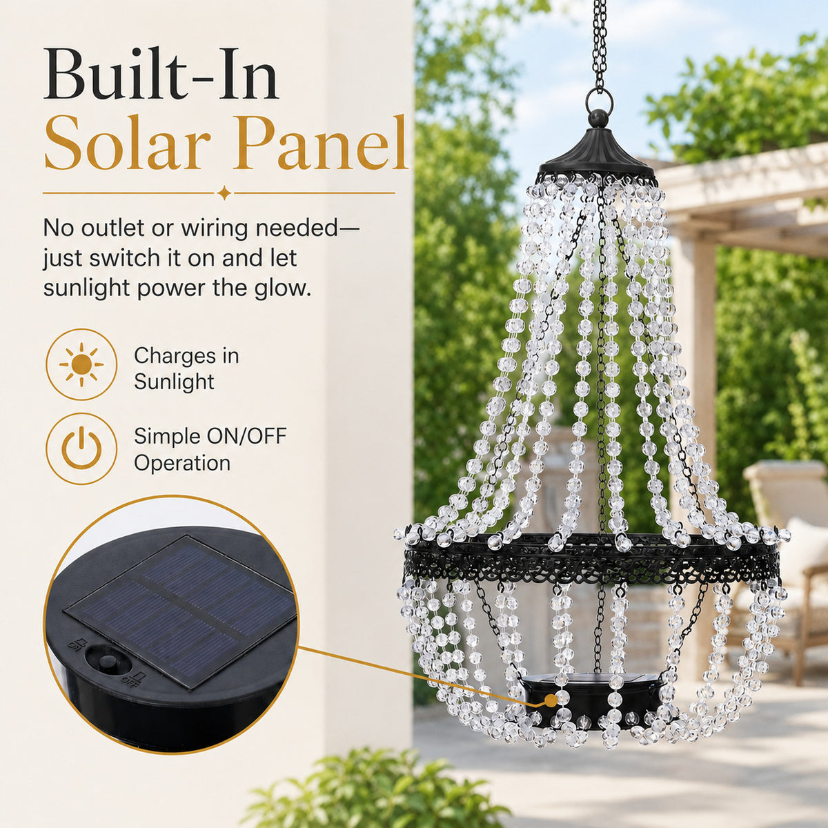 Solar Crystal Beaded Hanging Chandelier Light