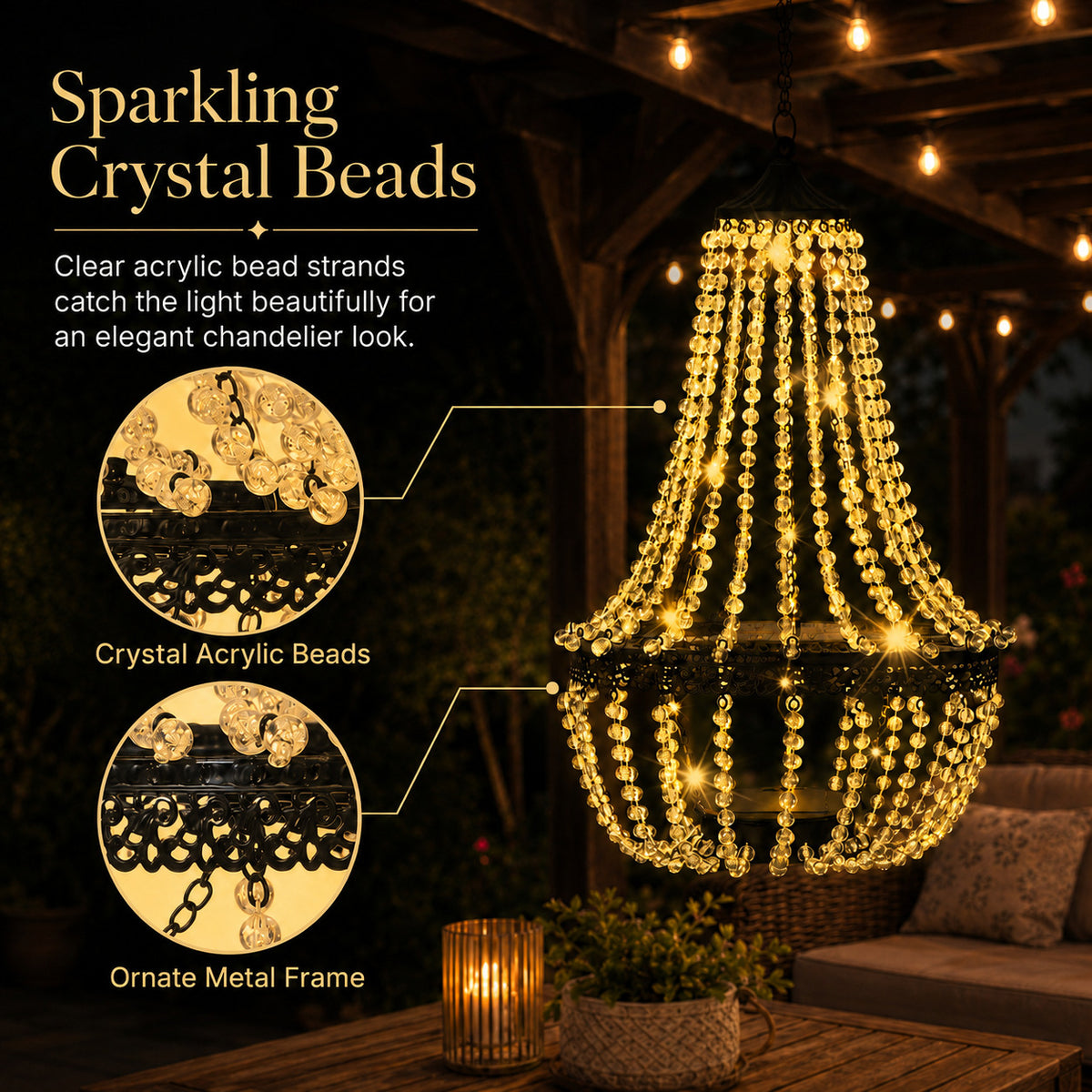 Solar Crystal Beaded Hanging Chandelier Light