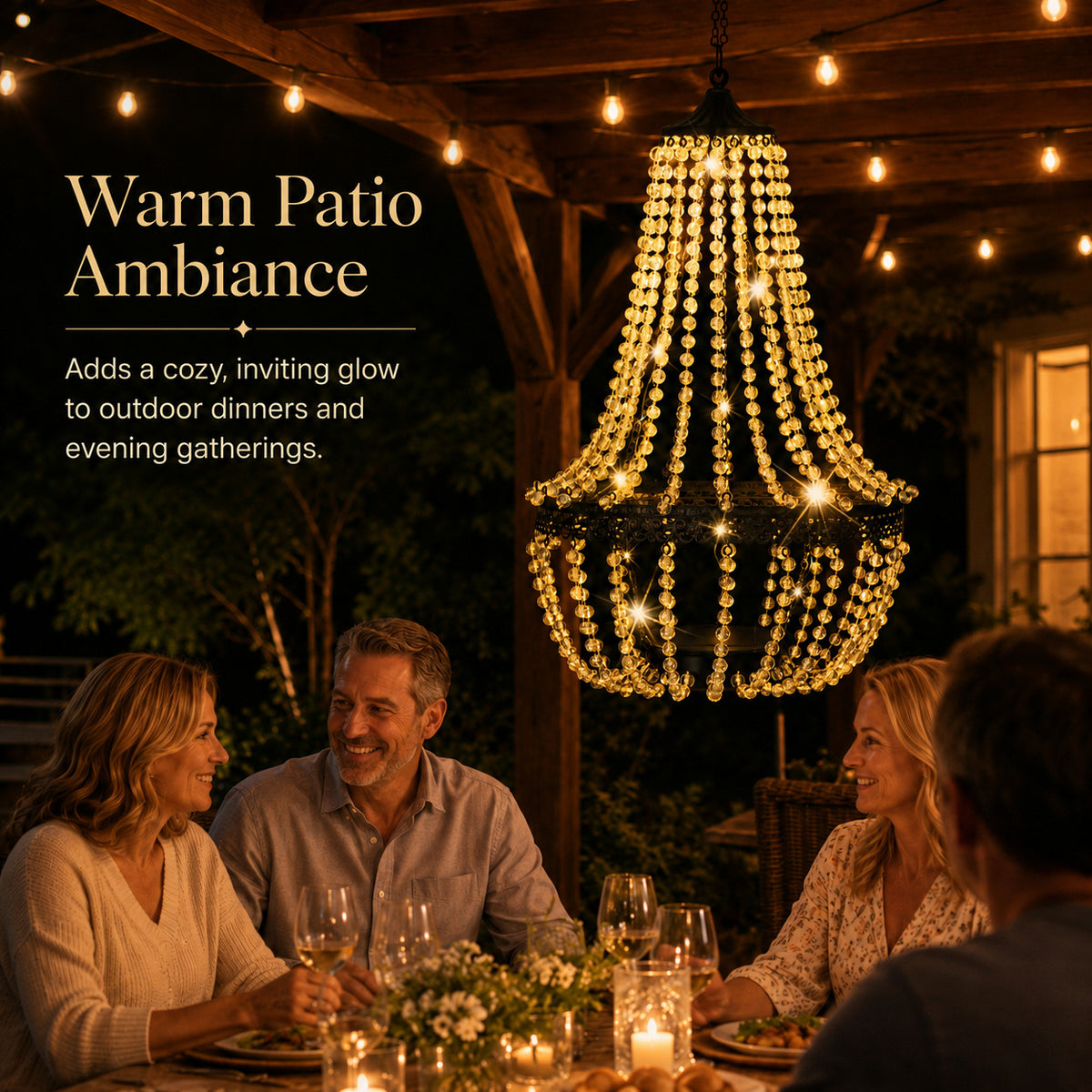 Solar Crystal Beaded Hanging Chandelier Light