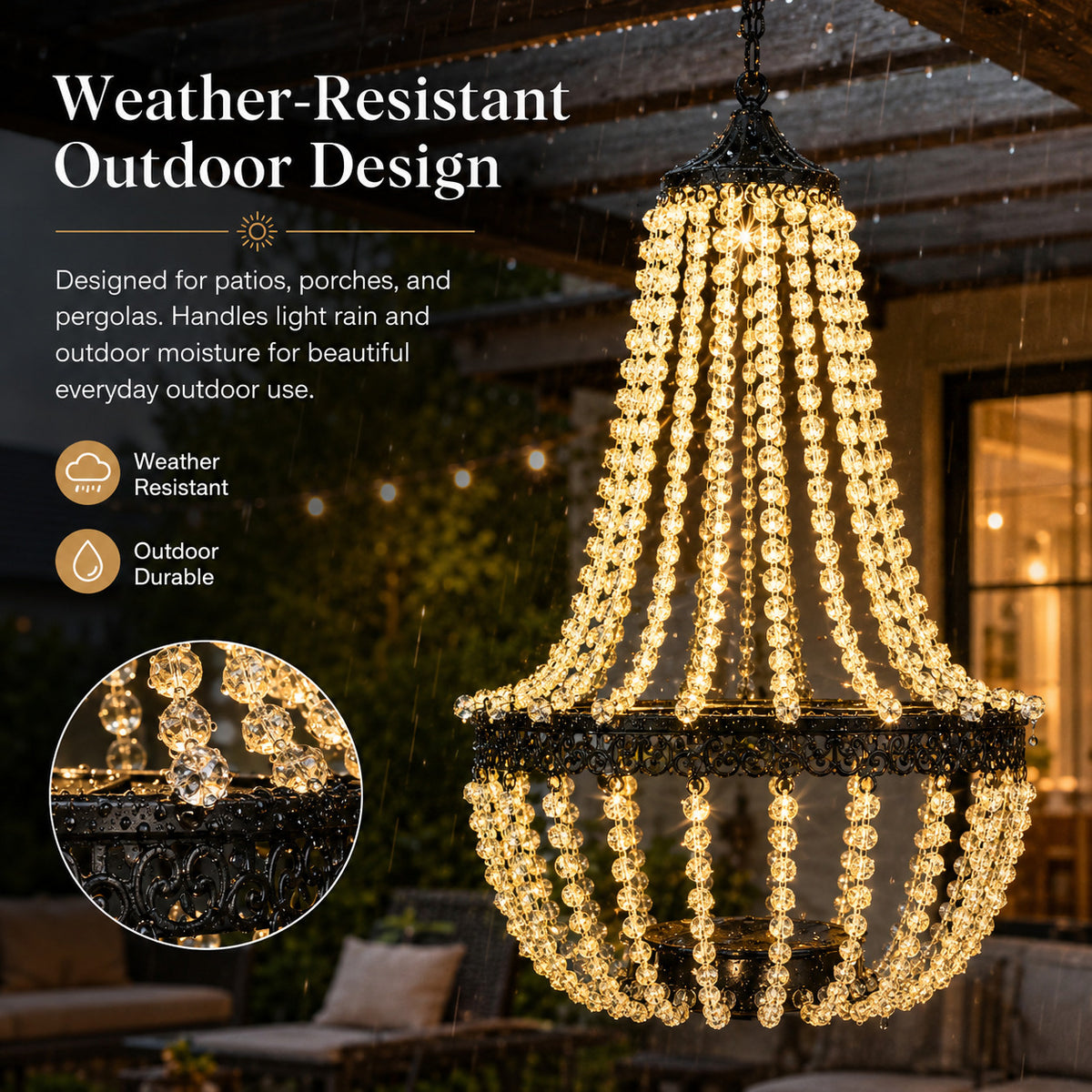 Solar Crystal Beaded Hanging Chandelier Light