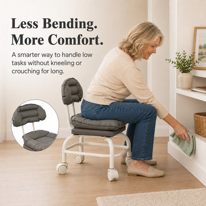 Rolling Backrest Chair with Quiet Wheels – Comfortable Padded Seat for Easy Home Tasks & Everyday Comfort
