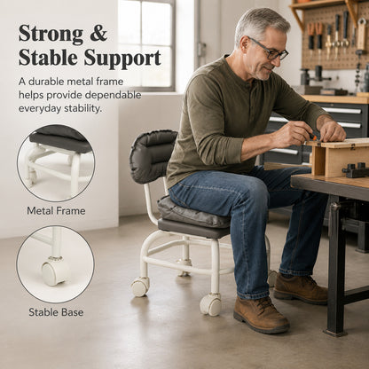 Rolling Backrest Chair with Quiet Wheels – Comfortable Padded Seat for Easy Home Tasks & Everyday Comfort