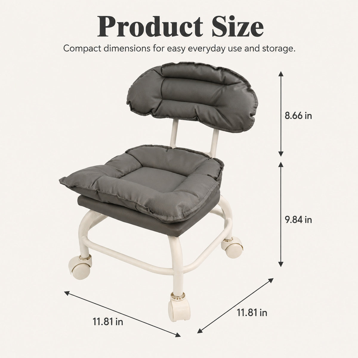 Rolling Backrest Chair with Quiet Wheels – Comfortable Padded Seat for Easy Home Tasks & Everyday Comfort