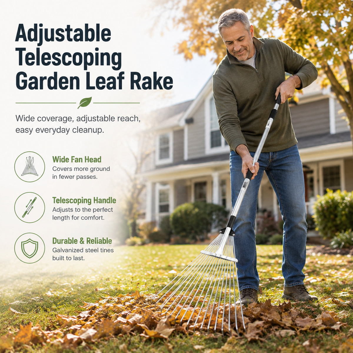 Adjustable Telescoping Garden Leaf Rake