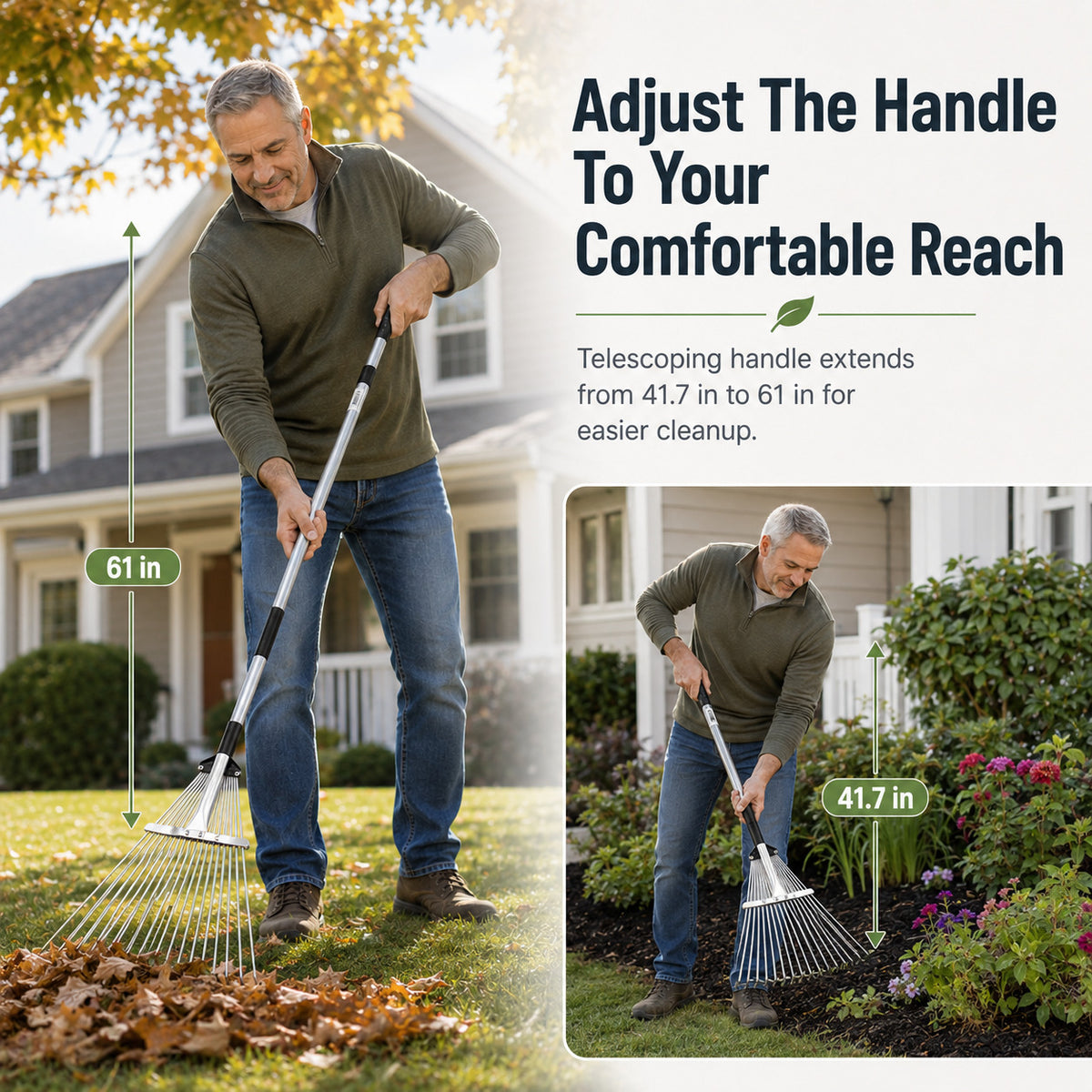 Adjustable Telescoping Garden Leaf Rake