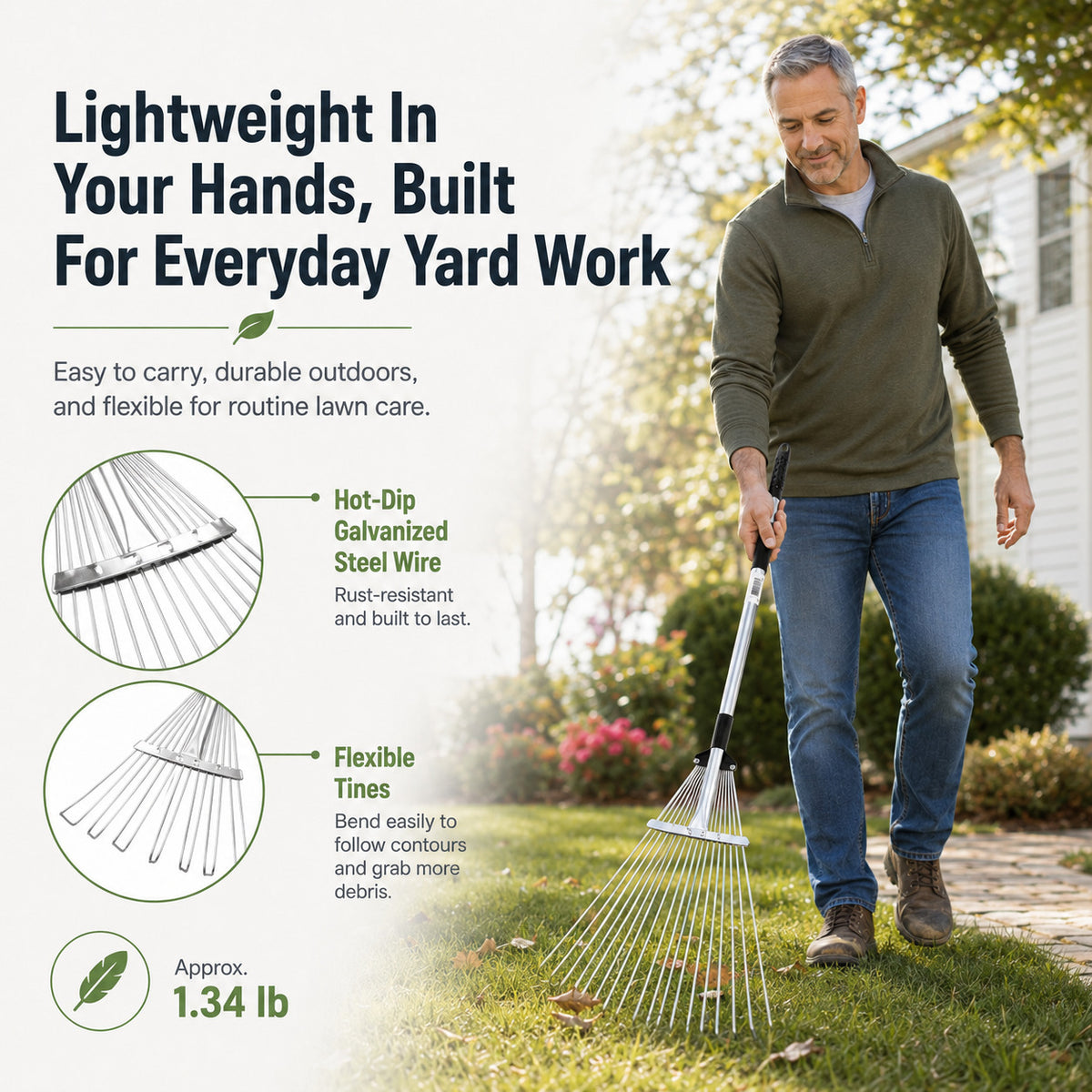 Adjustable Telescoping Garden Leaf Rake