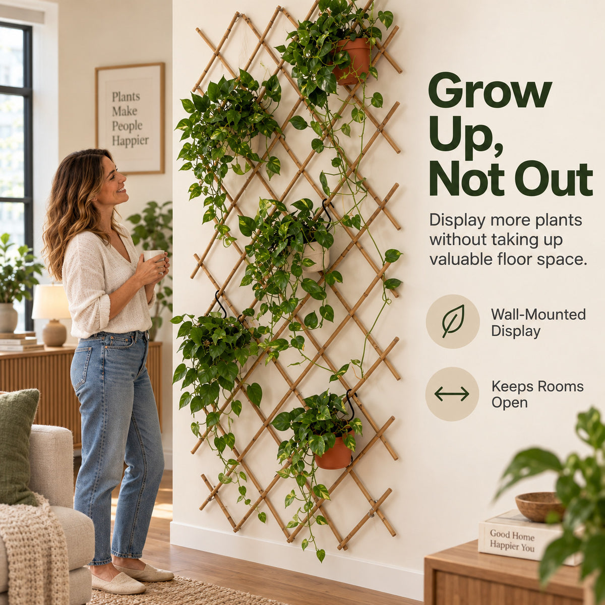 🌿 Expandable Wall-Mounted Bamboo Plant Trellis
