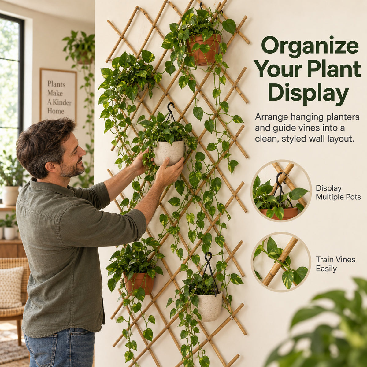 🌿 Expandable Wall-Mounted Bamboo Plant Trellis