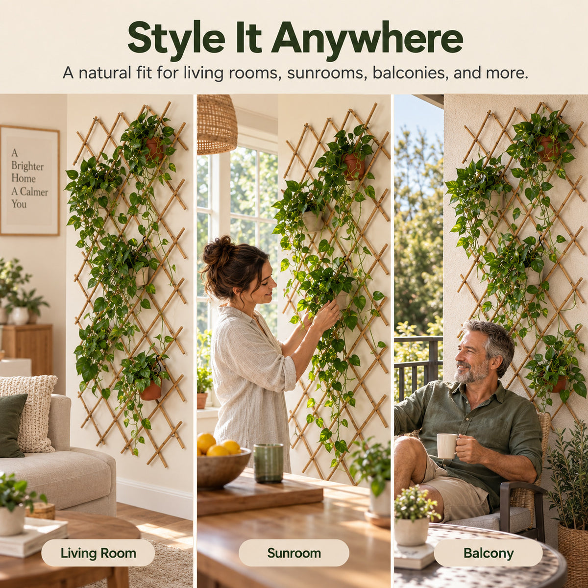 🌿 Expandable Wall-Mounted Bamboo Plant Trellis