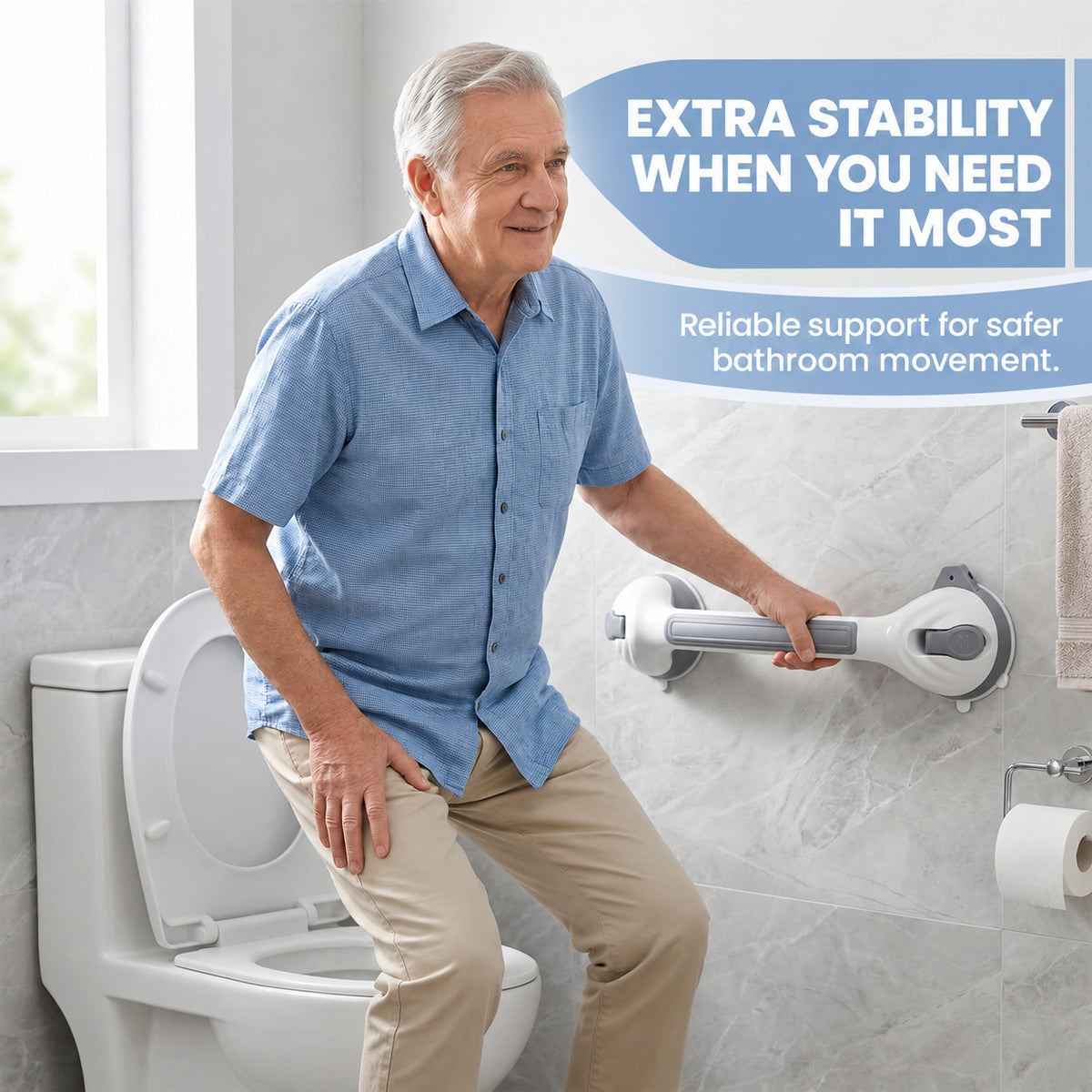 Heavy-Duty Suction Shower Grab Bars No-Drill Bathroom Safety Handle with Non-Slip Grip