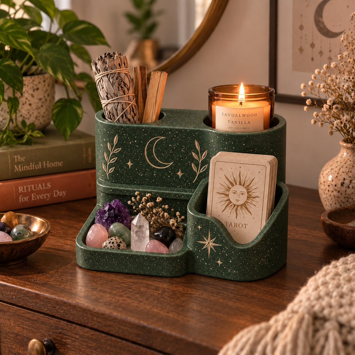 Witchy Altar Organizer – Tarot Card, Crystal, Incense and Candle Holder Tray