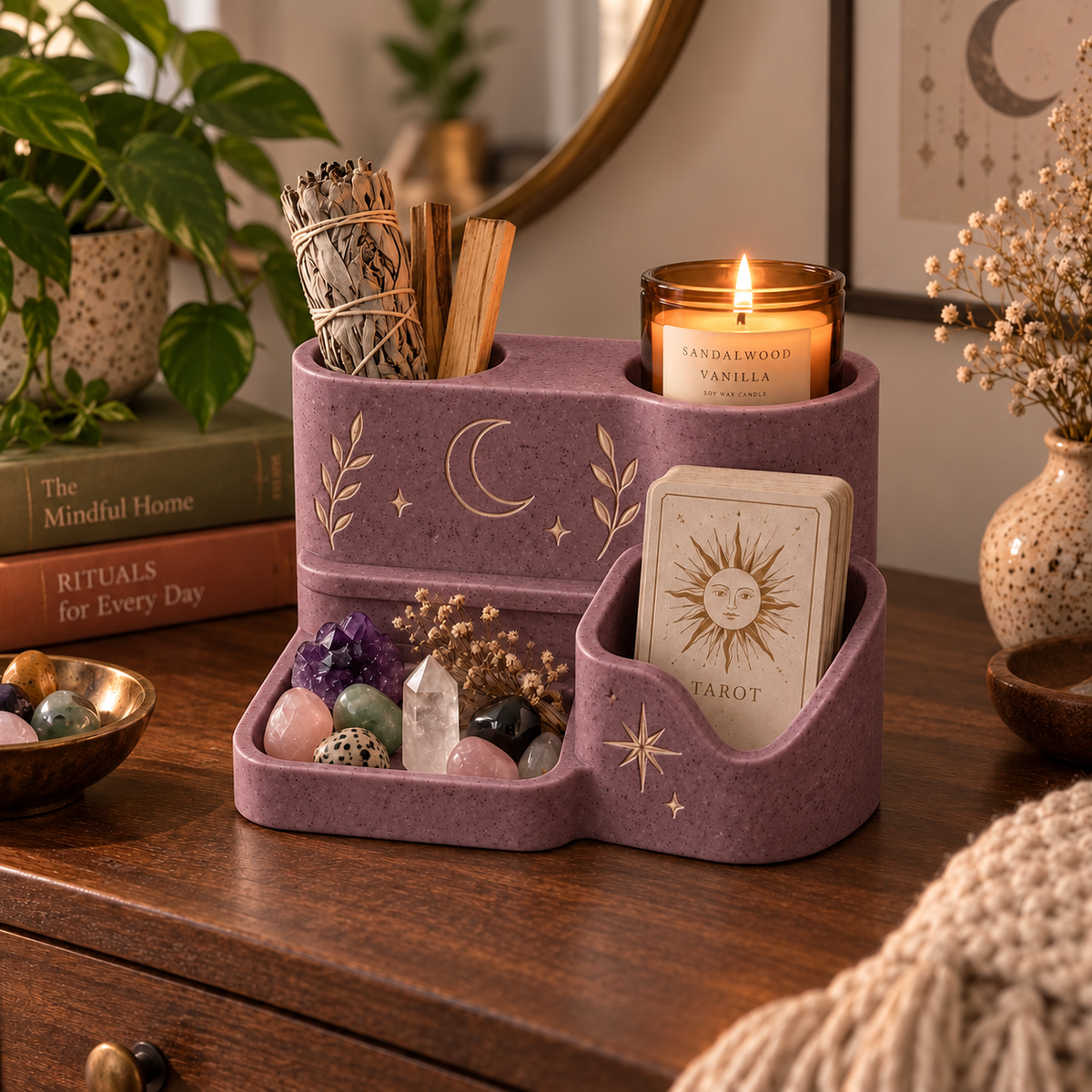 Witchy Altar Organizer – Tarot Card, Crystal, Incense and Candle Holder Tray
