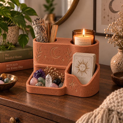 Witchy Altar Organizer – Tarot Card, Crystal, Incense and Candle Holder Tray
