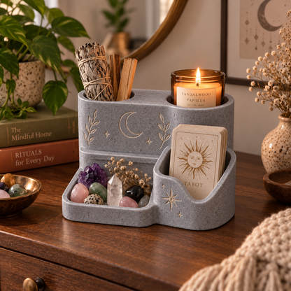 Witchy Altar Organizer – Tarot Card, Crystal, Incense and Candle Holder Tray