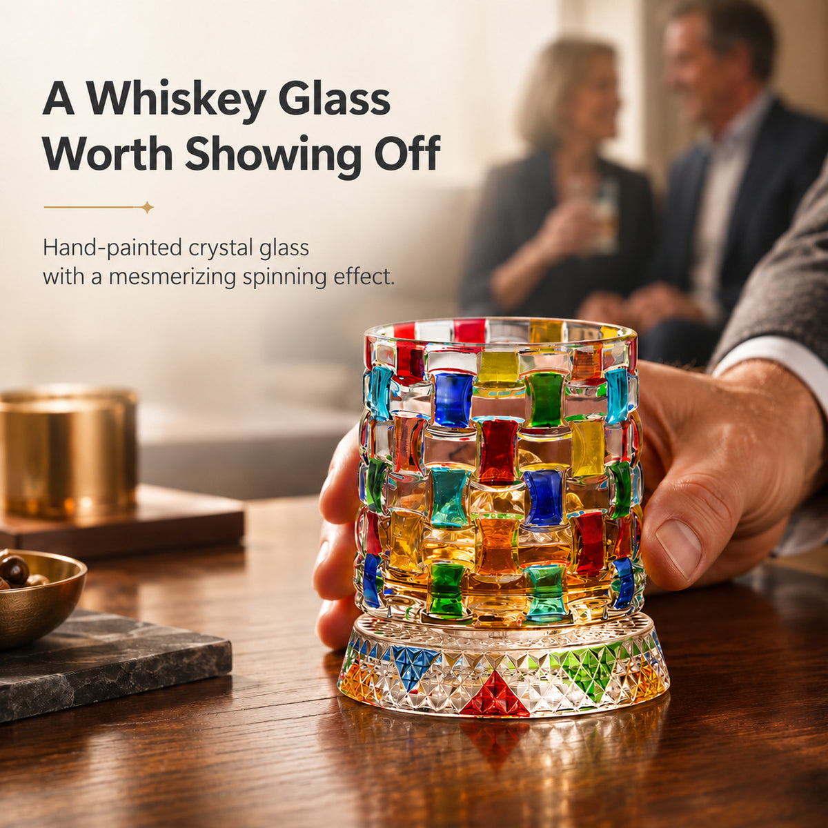 Hand-Painted 360° Spinning Crystal Whiskey Glass