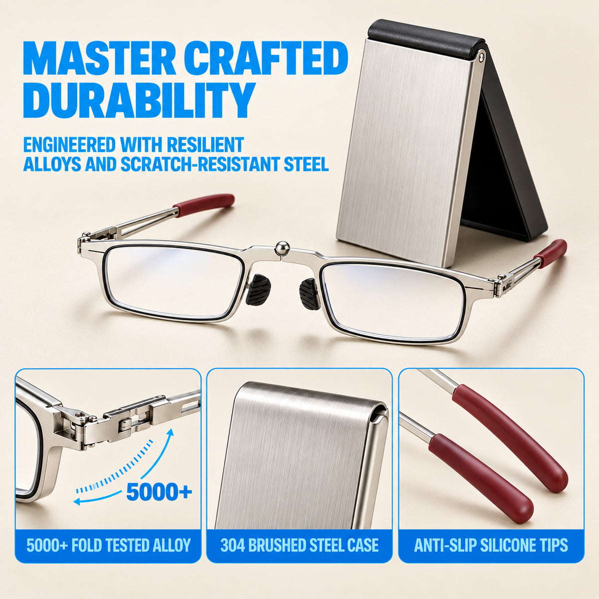 Portable Foldable Pocket Reading Glasses with Magnetic Phone Case & Stand — Ultra-Light, Anti-Blue Light