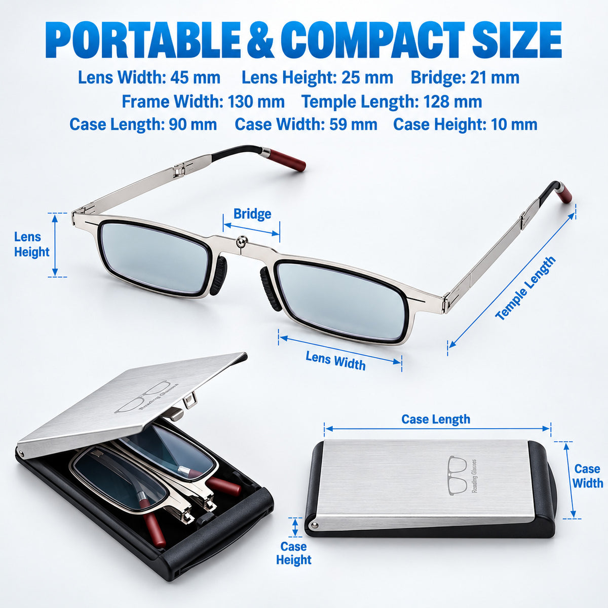 Portable Foldable Pocket Reading Glasses with Magnetic Phone Case & Stand — Ultra-Light, Anti-Blue Light
