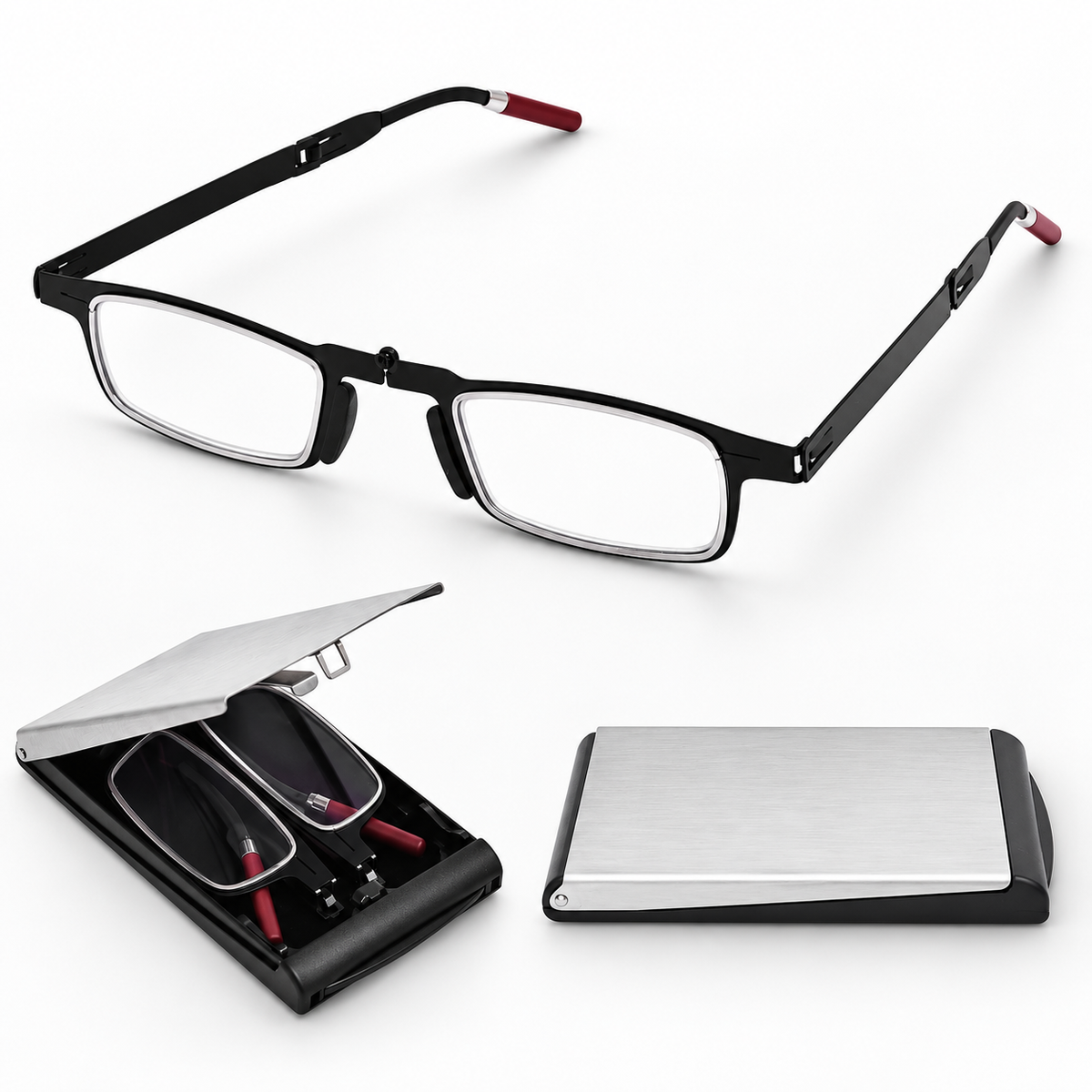 Portable Foldable Pocket Reading Glasses with Magnetic Phone Case & Stand — Ultra-Light, Anti-Blue Light