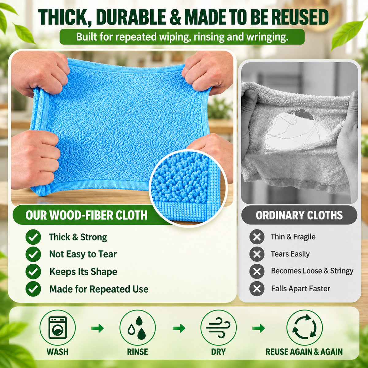 Reusable Wood-Fiber Grease-Cutting Kitchen Cloth