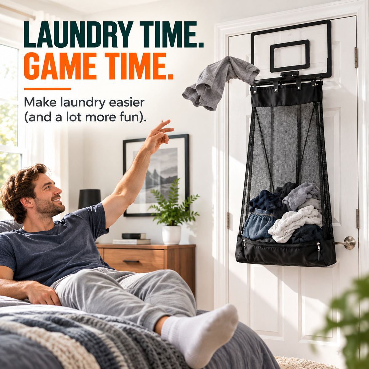 🏀 2-in-1 Over-The-Door Basketball Laundry Hamper