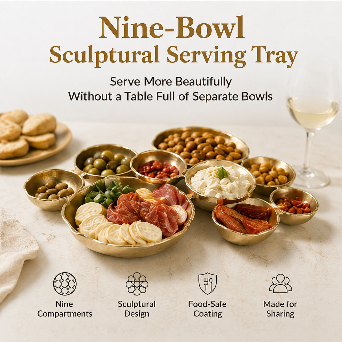 Nine-Bowl Sculptural Serving Tray