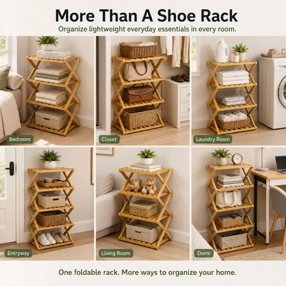 Foldable Bamboo Accordion Shoe Rack