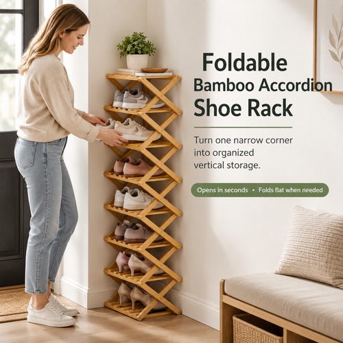 Foldable Bamboo Accordion Shoe Rack