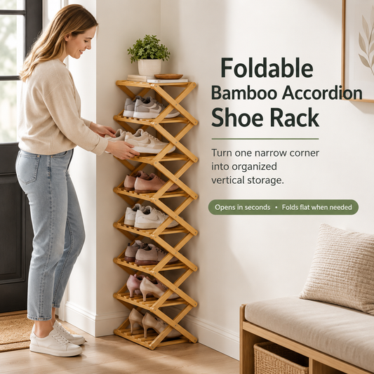 Foldable Bamboo Accordion Shoe Rack