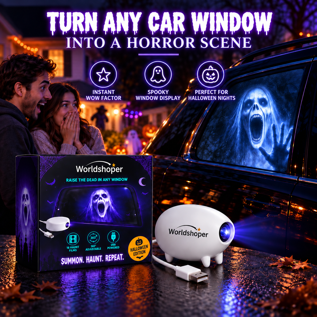 🎃 Halloween Window Projector 👻 16 Spooky Films USB Powered Holiday Decor