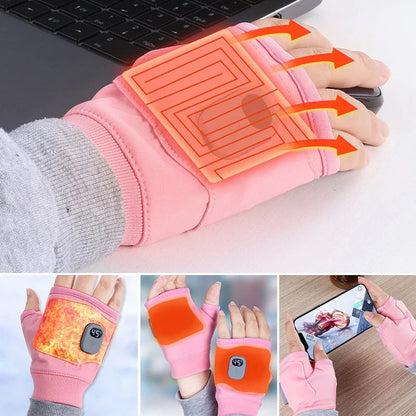 Heated glove warming illustration with laptop and smartphone