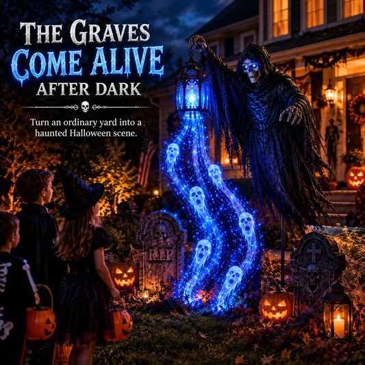 🔥Today 49% OFF🎁💀 Halloween Soul Harvester Animated Graveyard Light – Bring Your Yard to Life 🎃👻