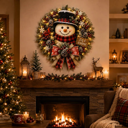 ⛄ Snowman Lighted Christmas Wreath™ – Festive Holiday Door Decor