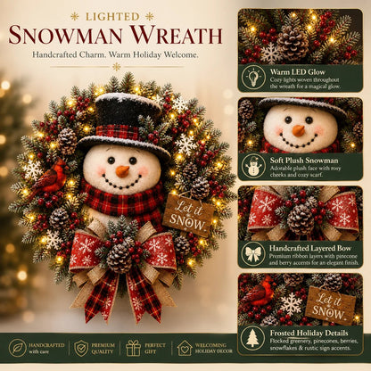 ⛄ Snowman Lighted Christmas Wreath™ – Festive Holiday Door Decor