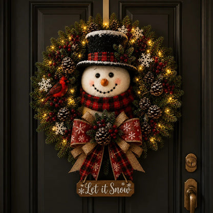 ⛄ Snowman Lighted Christmas Wreath™ – Festive Holiday Door Decor